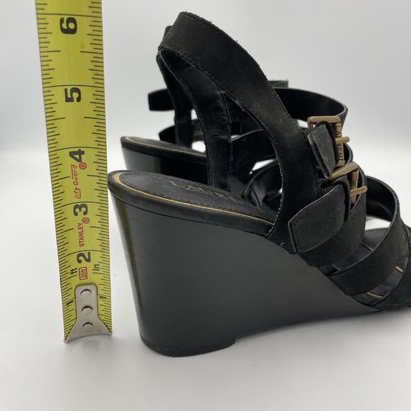 Lauren Ralph Lauren Sandals Linda Black Leather Wedge Thong Dressy Summer 10B - Picture 9 of 9